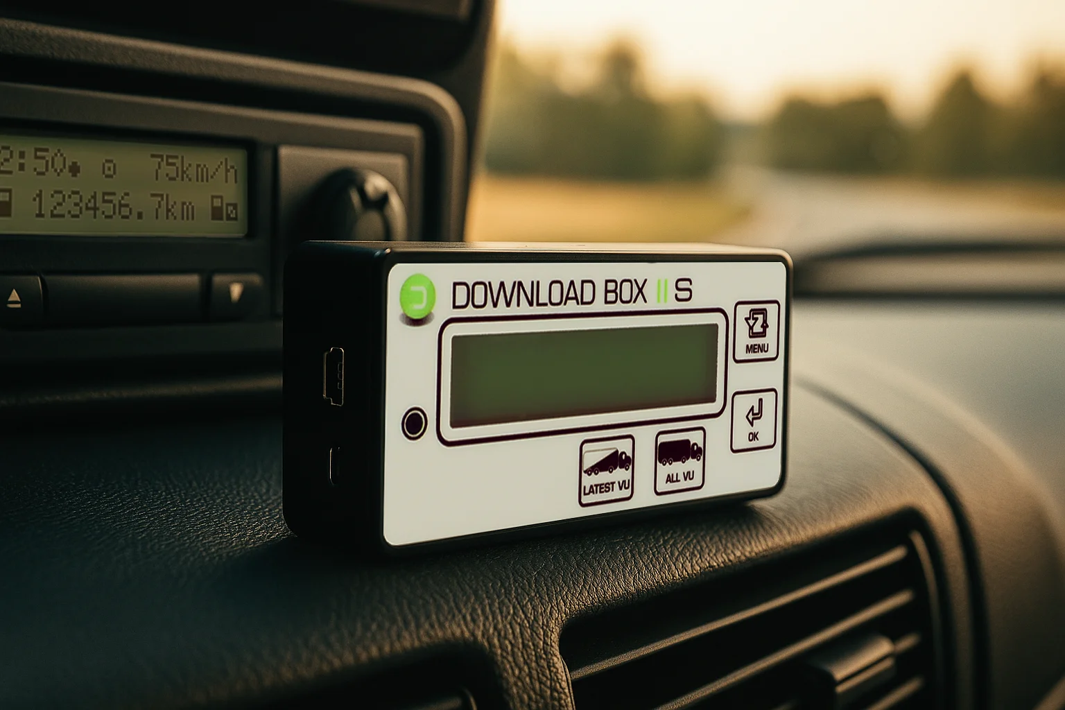 DOWNLOAD BOX II S – vyčítání dat na palubní desce DOWNLOAD BOX II S – vyčítání na palubní desce v kabině