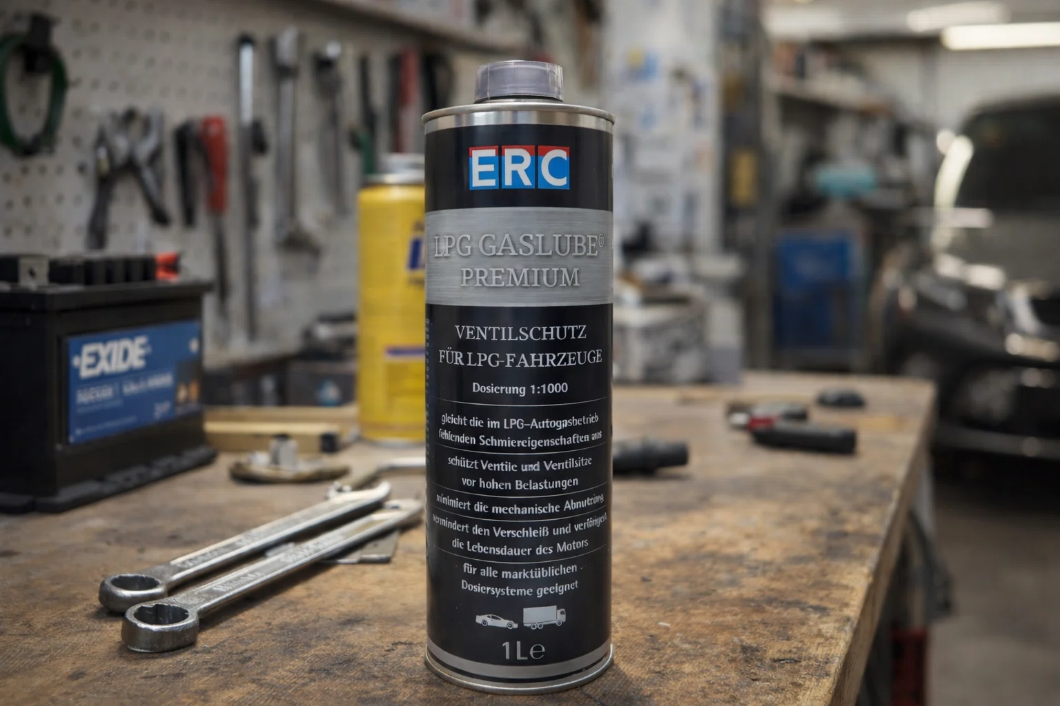 ERC GasLube Premium 1 l v garáži – aditivum pro LPG i CNG