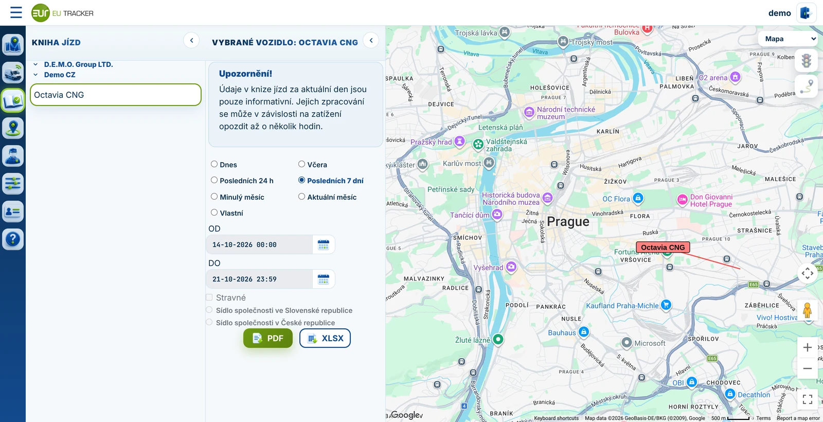 EUTRACKER – vytvoření knihy jízd za zvolené období