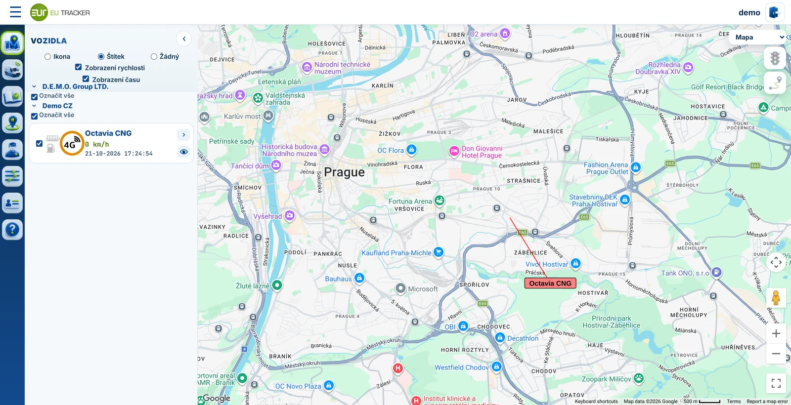 EUTRACKER – GPS sledování vozidel, vozidla na mapě online