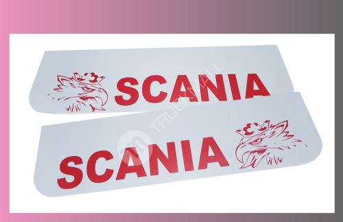 zástěra kola SCANIA 600x180-pár-přední-bílá-červené písmo-GRIFFIN