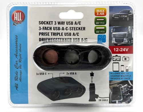 Roztrojka zapalovače 12/24V + USB-C a 2x USB-A