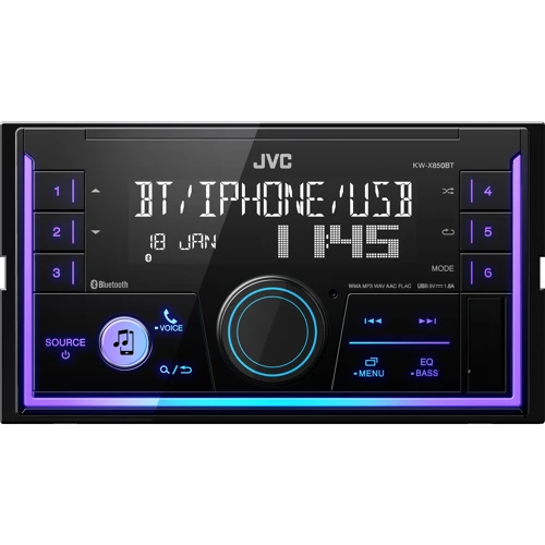 JVC 2DIN autorádio bez mechaniky/Bluetooth/USB/AUX/Multicolor