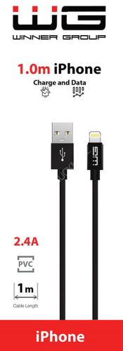 WG Datový kabel USB-A / Lightning, 2,4 A, černý, 100cm