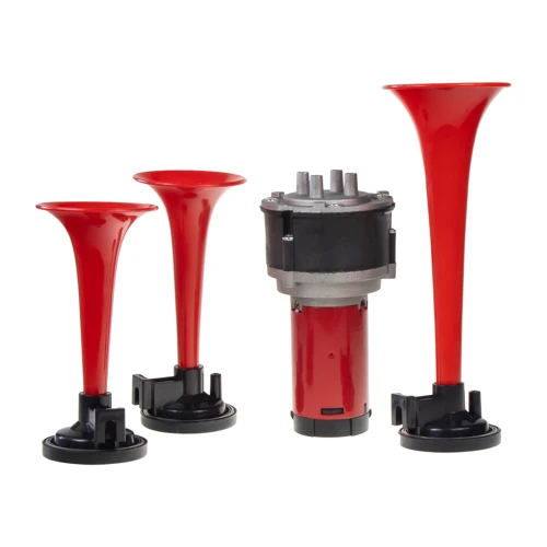 3-tónová fanfára 220mm, 12V červená s kompresorem ECE R28