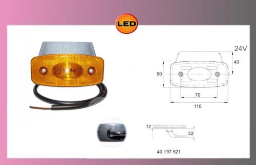 světlo LED-oranž,24V+kabel+držák