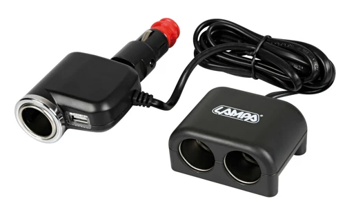Roztrojka autozapalovače s USB a prodloužením 200cm