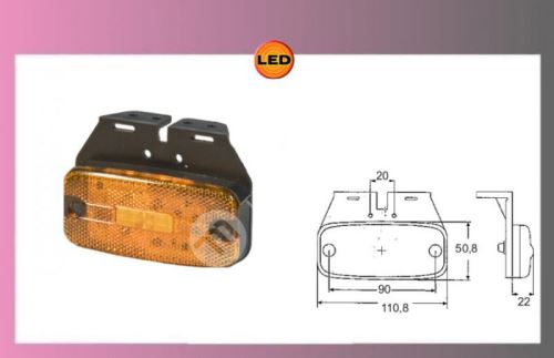 světlo LED oranž.10-30V+držák+0,3m kabel