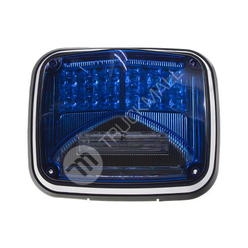Výstražné LED světlo obdélníkové s přísvitem, 12-24V, modré, ECE R65