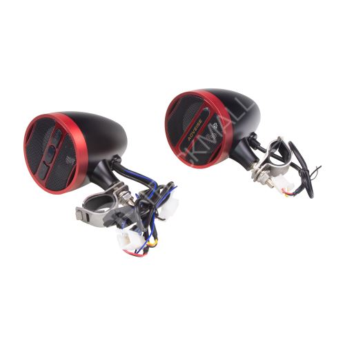 Zvukový systém na motocykl, skútr, ATV s FM, USB, BT, barva červená/černá